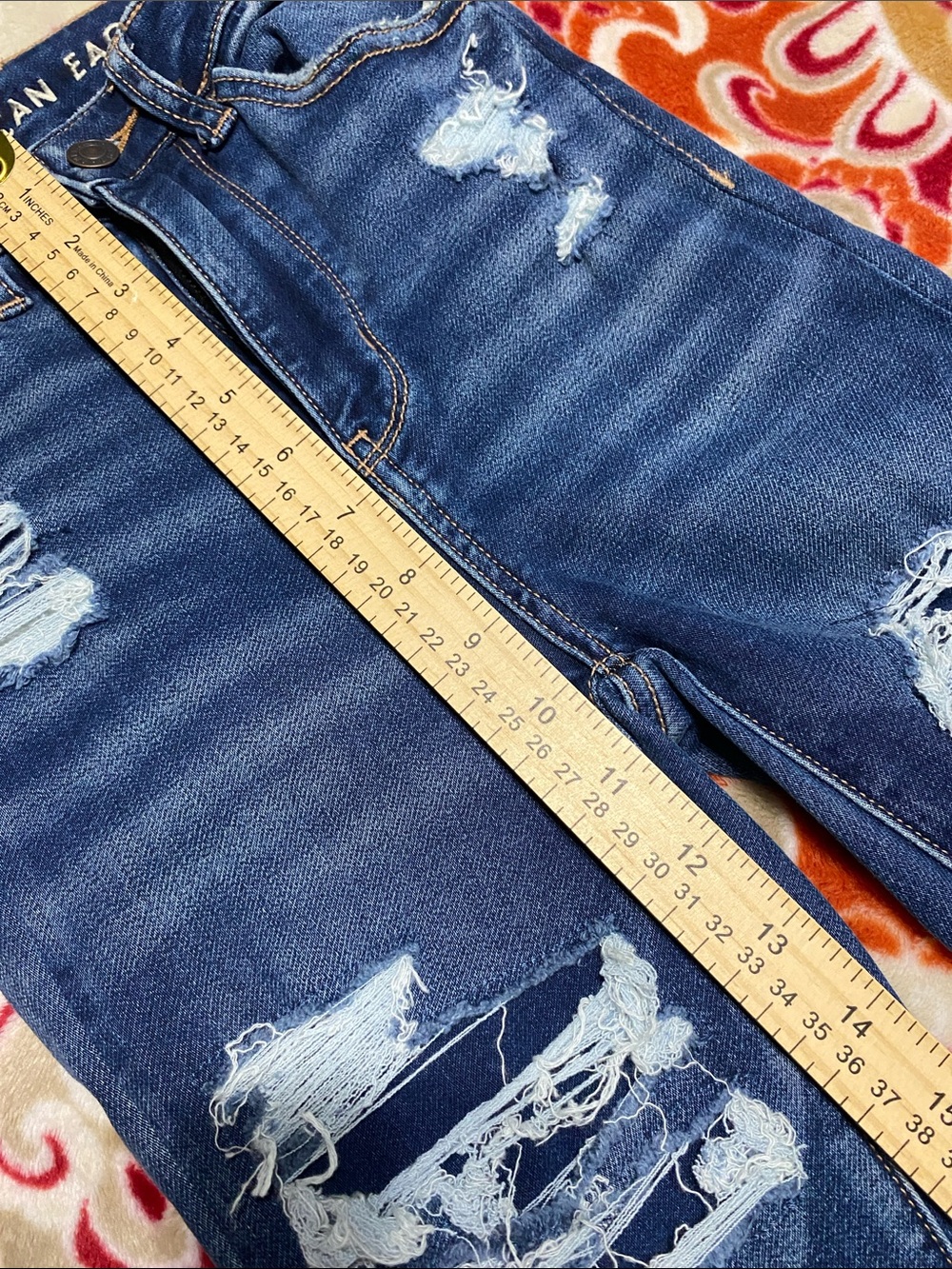 American Eagle Outfitters Ripped Dark Blue High-Rise Skinny Jeggings - Picture 8 of 8